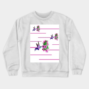 Hummingbirds and pink flowers on white Crewneck Sweatshirt